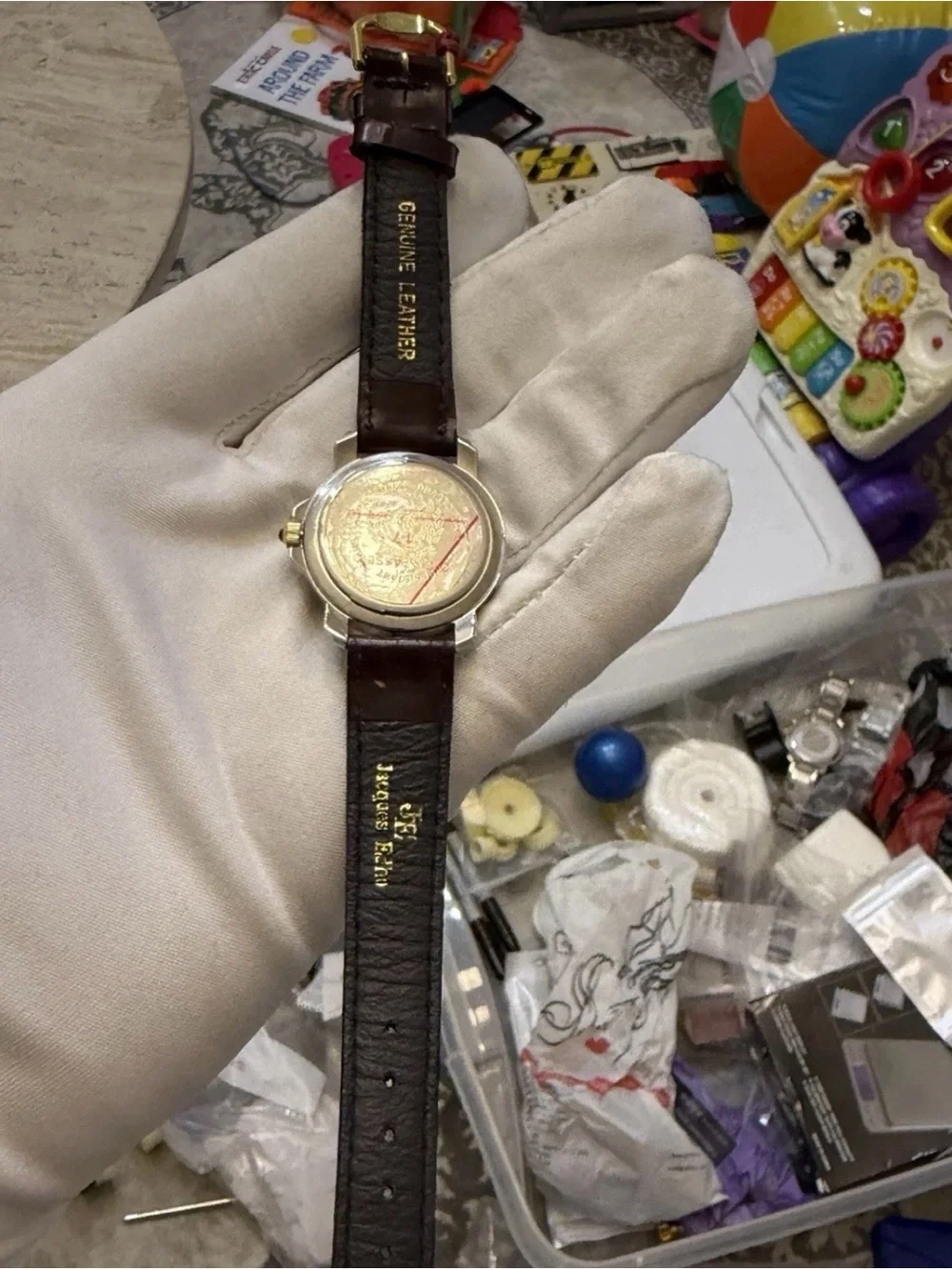 Vintage Jacques Edho Paris 30mm Two Tone Quartz Date Watch 18K Gold Plated JE790